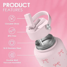 Load image into Gallery viewer, Pink Bow Water Bottle Stainless Steel Insulated Vacuum 32oz with Lid, Gifts for Women Girls Teens Birthday Christmas, CoquettePinkBow_686
