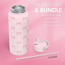 Load image into Gallery viewer, Pink Bow Water Bottle Stainless Steel Insulated Vacuum 32oz with Lid, Gifts for Women Girls Teens Birthday Christmas, CoquettePinkBow_687
