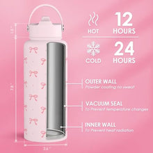 Load image into Gallery viewer, Pink Bow Water Bottle Stainless Steel Insulated Vacuum 32oz with Lid, Gifts for Women Girls Teens Birthday Christmas, CoquettePinkBow_689

