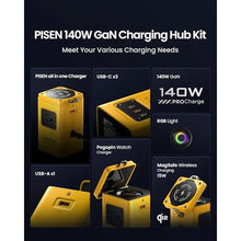 Load image into Gallery viewer, PISEN 8-in-1 Mag-Safe Charger Stand - 140W Charging Station for Multiple Devices Mag-Safe Stand Magnetic Qi2 Wireless Charger for iPhone 17/16/15/14/13/12, Magnetic Charger for Apple Watch (Yellow)_646
