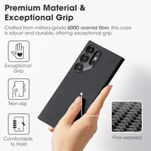 Load image into Gallery viewer, PITAKA MagEZ Case 4 for Samsung Galaxy S24 Ultra, 6.8 Inch, Slim &amp; Light, 600D Aramid Fiber Made, Compatible with MagSafe - Black/Grey(Twill), BlackGreyTwil_1546
