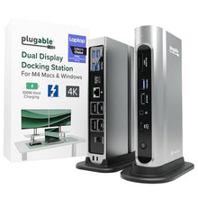 Load image into Gallery viewer, Plugable 16-in-1 Thunderbolt 4 Dock Dual 4K Monitors for M4/M5 MacBook Air/Pro, 100W Charging, 2X HDMI, 2X DisplayPort, 2.5G Ethernet, 7X USB, MicroSD/SD Card Reader, Windows &amp; USB4 Compatible, Silver_1
