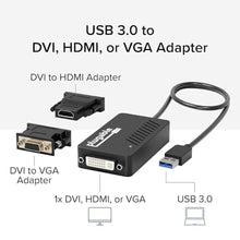 Load image into Gallery viewer, Plugable USB 3.0 to DVI/VGA/HDMI Video Graphics Adapter for Multiple Monitors up to 2048x1152 Supports Windows 11, 10, 8.1, 7, XP, and Mac 10.14+, Black_2280
