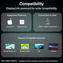 Load image into Gallery viewer, Plugable USB C to Quad HDMI 4K Adapter with 100W PD Pass-Though Power Delivery for Windows, Mac M1/M2/M3/M4, Thunderbolt, and USB-C Laptops | TAA, DisplayLink Pro, Driver Required (USBC-7400H4), SpaceGrey_4346
