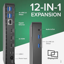 Load image into Gallery viewer, Plugable USB C Triple Display Docking Station | 100W PD, 3x HDMI (1x 4K 30Hz, 2x 1080p 60Hz), 6x USB 5Gbps Ports | Windows, macOS, ChromeOS Compatible - Enhance Productivity with Multi-Monitor Support, Black_2921
