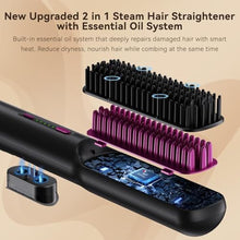 Load image into Gallery viewer, PLZOIT Msd Approved 2 in 1 Steam Hair Straightener Brush with Quick Heat 30 Seconds Portable Electric Comb Essential Oils Reduces Frizz Automatically Nourishes and Shuts Off 20, Ablack_401
