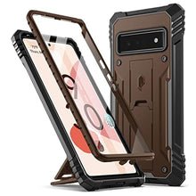 Load image into Gallery viewer, POETIC Polycarbonate Revolution Case for Google Pixel 6 Pro 5g, Built-in Screen Protector Work With Fingerprint Id, Full Body Rugged Shockproof Protective Cover Case With Kickstand, Brown_1
