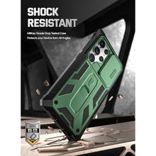 Load image into Gallery viewer, Poetic Spartan Case for Galaxy S24 Ultra 6.8", [Slide Camera Cover] [Screen Protector Works with Fingerprint ID] Military Grade Rugged Shockproof S24 Ultra Phone Case with Kickstand, Metallic Green, MetallicGreen_8320
