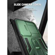 Load image into Gallery viewer, Poetic Spartan Case for Galaxy S24 Ultra 6.8", [Slide Camera Cover] [Screen Protector Works with Fingerprint ID] Military Grade Rugged Shockproof S24 Ultra Phone Case with Kickstand, Metallic Green, MetallicGreen_8321
