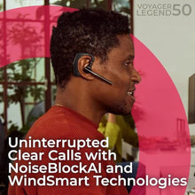 Load image into Gallery viewer, Poly Voyager Legend 50-M Bluetooth Headset, Charging Case, AI-Powered Noise Cancellation, 4-Mic WindSmart Tech, 10-Hr Battery, 98 ft Wireless Range, Multipoint Connectivity, Voice Assistant, GTW Cloth, Black_170
