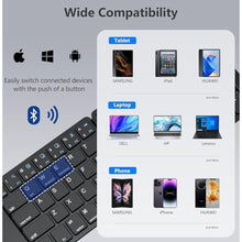 Load image into Gallery viewer, PopBloom Foldable Bluetooth Keyboard - Portable Keyboard with Storage Bag, Rechargeable Full Size Ultra Slim Compatible iOS Android Windows Smartphone Tablet and Laptop(Keyboard+Bag), ElegantBlueBlackKeyboardBag_1000
