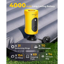 Load image into Gallery viewer, Portable Air Pump for Inflatables, 4000mAh Ultra Fast Air Mattress Pump, Yellow_84
