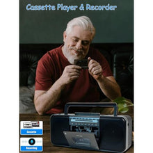 Load image into Gallery viewer, Portable Cassette Tape Player Recorder,AM/FM/SW Radio with Bluetooth,USB/SD, Big 10W Speaker,Record to Cassette/U Disk/SD Card via Mic, MP3 Converter, Earphone Jack,AC/DC Powered, Black_3781
