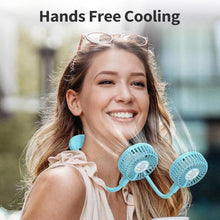 Load image into Gallery viewer, Portable Neck Fan, 2600mAh Battery Operated, Ultra Quiet Hands Free USB Fan with 3 Speeds, Strong Wind, 360 Adjustable High Flexibility Wearable Personal Fan for Sport Office Outdoor Travel-Cyan, Blue_5944
