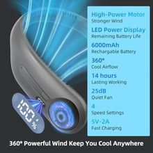 Load image into Gallery viewer, Portable Neck Fan, Personal Wearable Bladeless Fan, 6000mAh USB Rechargeable, 360 Airflow, LED Display, 4-Speeds, Hands Free Fan for Outdoor Indoor, Birthday Gifts for Men Women Dad Mom (Dark grey), Darkgrey_391
