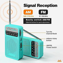 Load image into Gallery viewer, Portable Radio AM FM with Best Reception, Goodes Transistor Radio with Loud Speaker, 2AA Battery Operated, Headphone Jack for Indoor, Outdoor and Emergency Use-Green, NewCyan_6672
