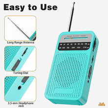 Load image into Gallery viewer, Portable Radio AM FM with Best Reception, Goodes Transistor Radio with Loud Speaker, 2AA Battery Operated, Headphone Jack for Indoor, Outdoor and Emergency Use-Green, NewCyan_6673

