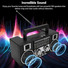 Load image into Gallery viewer, Portable Radio with Bluetooth Speaker, AM FM SW Digital Radio Recorder, Built in Rechargeable Battery, Dual 5W Drivers, Support TF Card &amp; USB Playing, for Home, Outdoor (Black)_579
