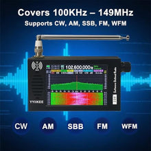 Load image into Gallery viewer, Portable SDR DSP Radio Receiver 4.3 Touchscreen, 100KHz-149MHz, Full Band Shortwave, FM MW SSB CW HAM, 192kHz Spectrum, Waterfall Display, CNC Aluminum Alloy Case, Rechargeable Battery, Black_1054
