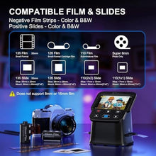 Load image into Gallery viewer, PORTTA Film Scanner with 5" LCD Screen, 22MP Slide &amp; Negative Scanner, Converts 135, 126, 110 Film &amp; Slides to Digital Photos, HDMI Output, SD Card Storage, No Computer Required_645
