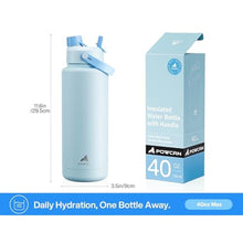Load image into Gallery viewer, POWCAN 40 oz Insulated Water Bottle with 2-in-1 Straw and Spout Lid, Keep Cold 24H, Leak-Proof, BPA-Free, Double Wall Stainless Steel Water Bottle for Sports, Gym, Travel, and School (Sea Breeze), SeaBreeze_6629
