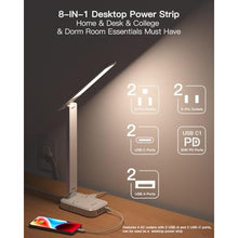 Load image into Gallery viewer, Power Strip with LED Desk Lamp, PD 30W Touch Desk Lamps, 4 Outlets 4 USB Ports(2 USB C) Small Desk Lamp 5FT Extension Cord Table Lamp for Home Office College Dorm Room Essentials Bedroom Bedside Study, White_7283
