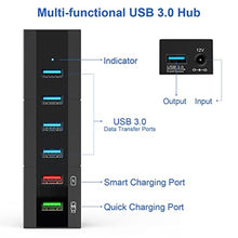Load image into Gallery viewer, Powered USB 3.0 Hub, RAOYI 6 Ports High Speed USB 3.0 Hub Splitter with 24W Power Adapter, 3.3ft Cable and Smart Fast Charger USB Hub for Laptop, PC, Mac, Mobile HDD, Mulitple Devices (Black)_4499
