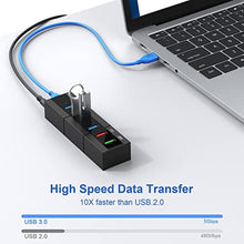 Load image into Gallery viewer, Powered USB 3.0 Hub, RAOYI 6 Ports High Speed USB 3.0 Hub Splitter with 24W Power Adapter, 3.3ft Cable and Smart Fast Charger USB Hub for Laptop, PC, Mac, Mobile HDD, Mulitple Devices (Black)_4500
