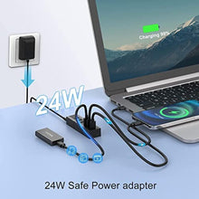 Load image into Gallery viewer, Powered USB 3.0 Hub, RAOYI 6 Ports High Speed USB 3.0 Hub Splitter with 24W Power Adapter, 3.3ft Cable and Smart Fast Charger USB Hub for Laptop, PC, Mac, Mobile HDD, Mulitple Devices (Black)_4502

