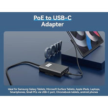 Load image into Gallery viewer, PROCET Gigabit PoE to USB C Converter up to 60W RJ45 to C Type Power with Ethernet Connectivity, Wide Working Temp -4 to 131 for Echo Hub, Home Assistant, Beosound A5, VR Quest, Tablet, iPad, Laptop, Black_68
