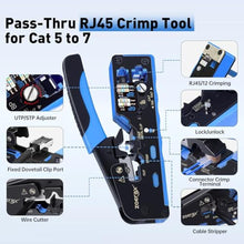Load image into Gallery viewer, Professional Network Tool Kit, ZOERAX 14 in 1 - RJ45 Crimp Tool, Cat6 Pass Through Connectors and Boots, Cable Tester, Wire Stripper, Ethernet Punch Down Tool, Blue_12
