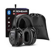 Load image into Gallery viewer, PROHEAR 033 Upgraded Bluetooth 5.4 Hearing Protection Headphones with FM/AM Radio, OSHA-Compliant 25dB NRR Safety Earmuffs, Rechargeable 48H Playtime for Mowing, Workshops and Snowblowing Black_1
