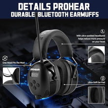 Load image into Gallery viewer, PROHEAR 033 Upgraded Bluetooth 5.4 Hearing Protection Headphones with FM/AM Radio, OSHA-Compliant 25dB NRR Safety Earmuffs, Rechargeable 48H Playtime for Mowing, Workshops and Snowblowing Black_6086
