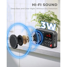 Load image into Gallery viewer, PRUNUS 405 Rechargeable FM Radio Bluetooth Speaker TF Card and USB 1500mah battery Earphone Jack Auto power on/off Clock Recording(No AM), Black_673
