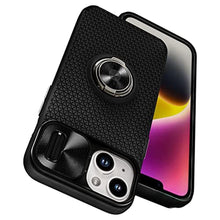 Load image into Gallery viewer, PSIOXY Compatible for iPhone 14 Case with Magnetic Ring Holder [Slide Camera Protection &amp; Military Grade Drop Tested] Flexible Silicone Shockproof Kickstand Case for iPhone 14/13 Black_1
