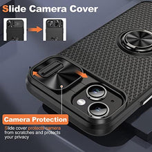 Load image into Gallery viewer, PSIOXY Compatible for iPhone 14 Case with Magnetic Ring Holder [Slide Camera Protection &amp; Military Grade Drop Tested] Flexible Silicone Shockproof Kickstand Case for iPhone 14/13 Black_1276
