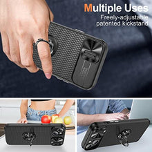 Load image into Gallery viewer, PSIOXY Compatible for iPhone 14 Case with Magnetic Ring Holder [Slide Camera Protection &amp; Military Grade Drop Tested] Flexible Silicone Shockproof Kickstand Case for iPhone 14/13 Black_1279

