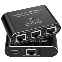 Load image into Gallery viewer, PVBCTCSID Ethernet Splitter 1 to 3 1000Mbps Internet Splitter High Speed Network Splitter Router Switch Work with Cat5/5e/6/7/8 Cable, Black_1
