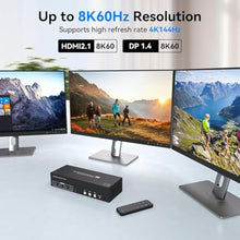 Load image into Gallery viewer, PVBCTCSID KVM Switch 3 Monitors 3 Computers 4K144Hz 2 Displayport HDMI Triple Monitor KVM for 3 PC Sharing 3 Screens and 4 USB 3.0 Port with Controller, JetBlack_2295

