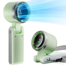 Load image into Gallery viewer, Pymoji Foldable Handheld Fan, Portable High Speed Rechargeable 5000mAh Mini Turbo Fan, Digital Display, 5 Speed Personal Pocket Fan for Travel, Camping, Stadium Essentials, Gifts for Women Men, Green_1

