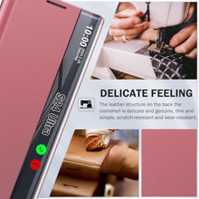 Load image into Gallery viewer, Qissy Phone Case for Samsung Galaxy S24 Ultra Case, Smart Clear View Luxury Mirror for S24 Ultra Case with Kickstand, Leather Hard PC Flip Shockproof Protective Cover Samsung S24 Ultra 5G Case (Pink)_40
