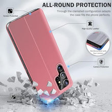 Load image into Gallery viewer, Qissy Phone Case for Samsung Galaxy S24 Ultra Case, Smart Clear View Luxury Mirror for S24 Ultra Case with Kickstand, Leather Hard PC Flip Shockproof Protective Cover Samsung S24 Ultra 5G Case (Pink)_41
