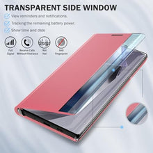 Load image into Gallery viewer, Qissy Phone Case for Samsung Galaxy S24 Ultra Case, Smart Clear View Luxury Mirror for S24 Ultra Case with Kickstand, Leather Hard PC Flip Shockproof Protective Cover Samsung S24 Ultra 5G Case (Pink)_42
