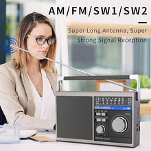 Load image into Gallery viewer, Portable AM FM Radio, Shortwave Transistor Radio with Best Reception, Battery Operated or AC Power Retro Radio with Big Bluetooth Speaker, Earphone Jack USB TF Card AUX Input, for Senior(Gray)
