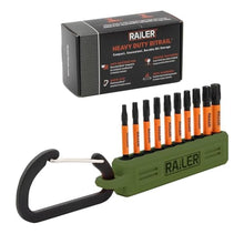 Load image into Gallery viewer, Railer Torx Bit Set - Premium S2 Steel 2 Inch Impact Driver 10-Piece 6 Star Bit Set With A Tool Storage Bit Holder &amp; Carabiner (Camo Green Bitrail, Standard Bitrail), CamoGreenBitrail_1
