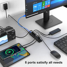 Load image into Gallery viewer, RAOYI Powered USB 3.0 Hub, 8 Ports High Speed USB 3.0 Hub Splitter with 36W Power Adapter, 3.3ft Cable and Smart Fast Charger USB Hub for Laptop, PC, Mobile HDD, Mulitple Devices (Black)_4948
