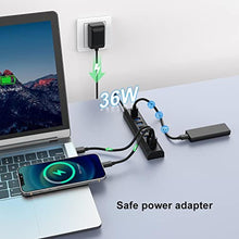 Load image into Gallery viewer, RAOYI Powered USB 3.0 Hub, 8 Ports High Speed USB 3.0 Hub Splitter with 36W Power Adapter, 3.3ft Cable and Smart Fast Charger USB Hub for Laptop, PC, Mobile HDD, Mulitple Devices (Black)_4949
