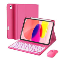 Load image into Gallery viewer, RAYMCRAFT for iPad 11th (A16, 2025) / 10th Generation Case with Keyboard, Mouse and Detachable Wireless Keyboard, 7-Color Backlight, Slim Case with Pencil Holder, Hot Pink_1
