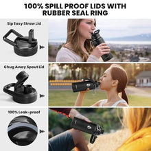 Load image into Gallery viewer, RAYMYLO Insulated Water Bottle 32 oz, Triple Wall Vacuum Stainless Steel (Cold for 24Hrs, Hot for 12Hrs), Leak Proof &amp; Non-BPA, Modern Water Flask Jug with Paracord Handle &amp; Straw Spout Lids, MagicBlack_6703
