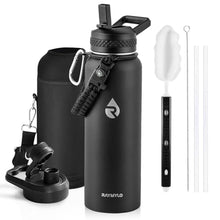 Load image into Gallery viewer, RAYMYLO Insulated Water Bottle 40 oz, Triple Wall Vacuum Stainless Steel (Cold for 36Hrs, Hot for 18Hrs), Leak Proof &amp; Non-BPA, Modern Water Flask Jug with Paracord Handle &amp; Straw Spout Lids, MagicBlack_1
